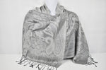 Silver/Grey Pure Silk Paisley and Floral Design Scarves/ Wrap/ Pashmina/Stole/Shawl  200cm x 55cm